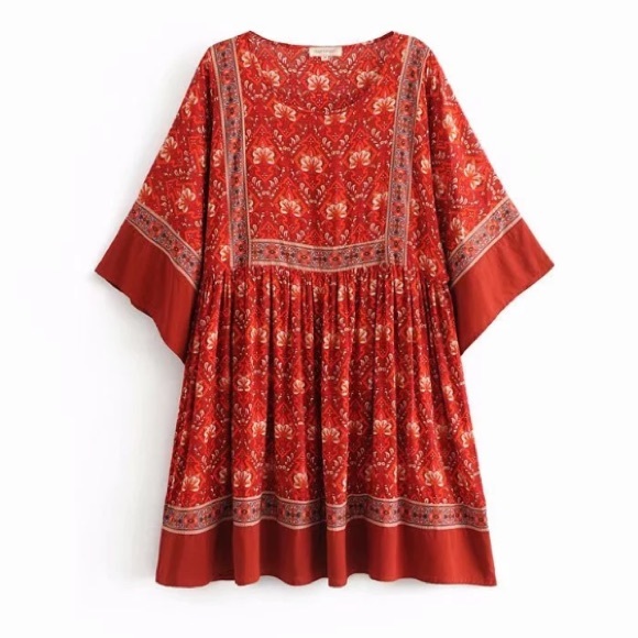 Jewel Tunic DRESS Copper Red Kimono Sleeve NEW - Picture 5 of 7